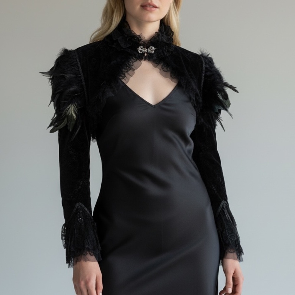 Feather Lace Damask Cape Jacket Gothic